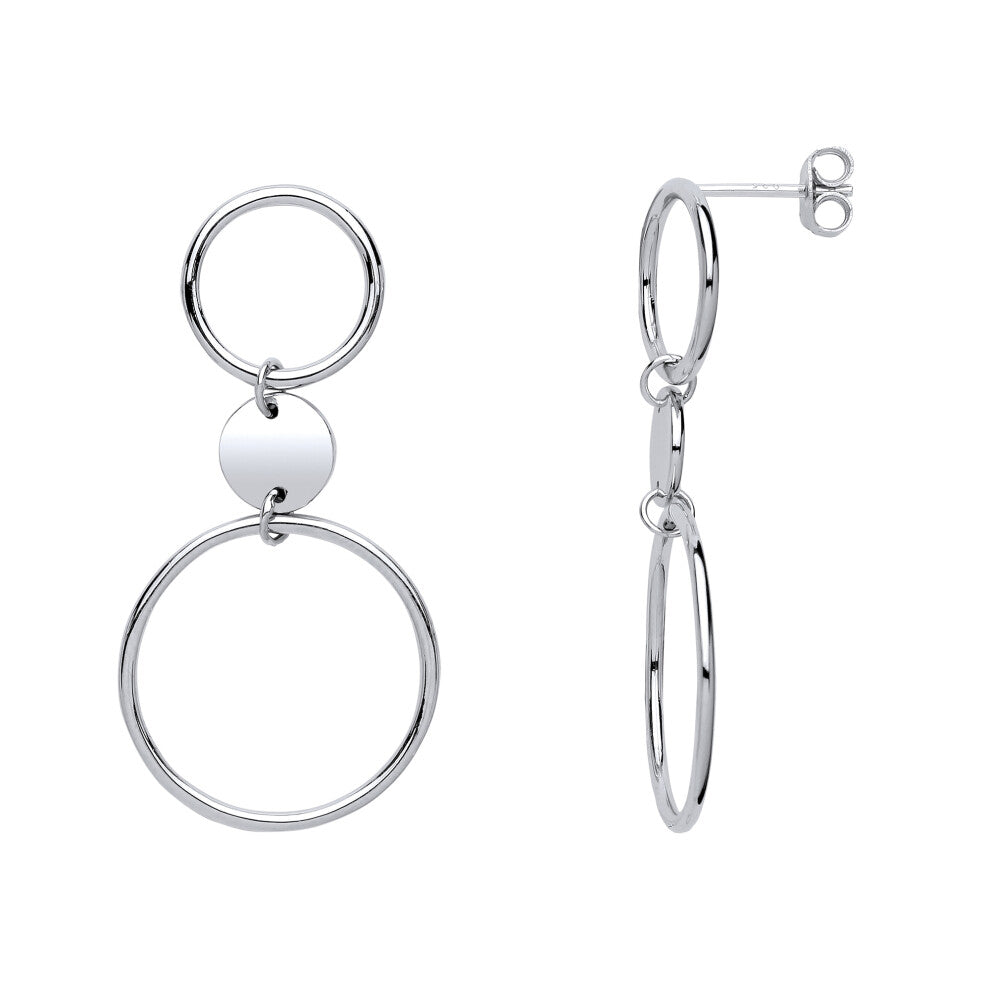Jewelco London Ladies Sterling Silver Disc Hoops Drop Earrings - GVE628