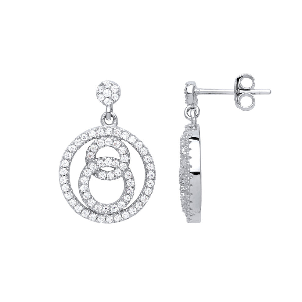 Jewelco London Ladies Sterling Silver Cubic Zirconia Thread Hoops Halo Drop Earrings - GVE645