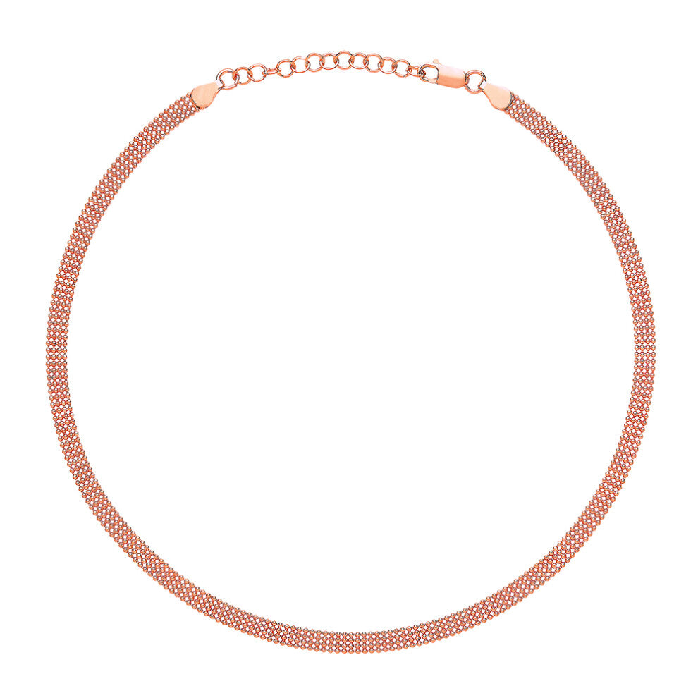 Jewelco London Ladies Rose Gold-Plated Sterling Silver 4 Row Bead Cage Choker Collarette Necklace 5mm 14.5-16.5" - GVCL004R
