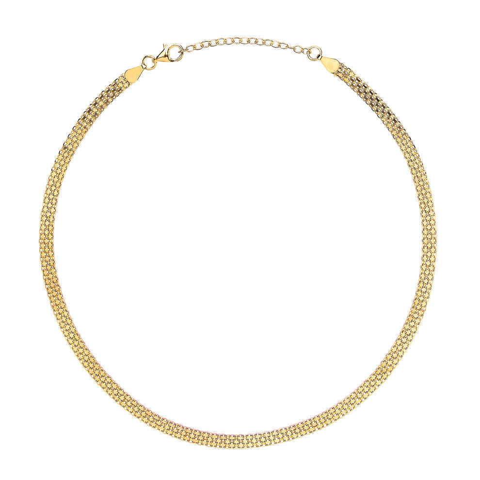 Jewelco London Ladies Yellow Gold-Plated Sterling Silver Bismark Flat Cage Choker Collarette Necklace 5mm 14-16" - GVCL005G