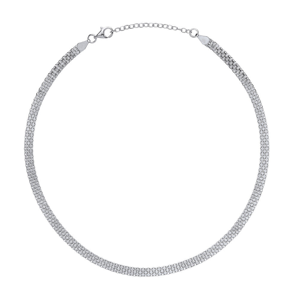 Jewelco London Ladies Sterling Silver Bismark Flat Cage Choker Collarette Necklace 5mm 14-16" - GVCL005RH