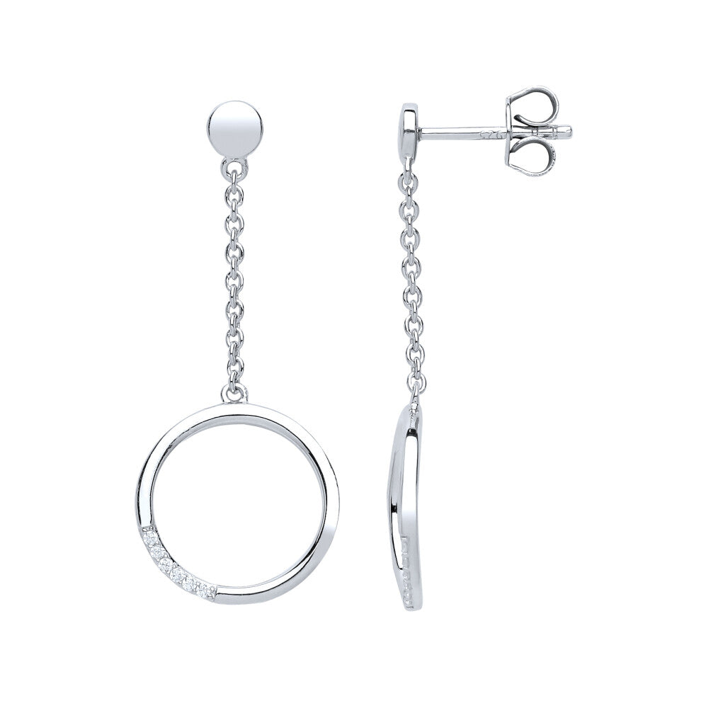 Jewelco London Ladies Sterling Silver Cubic zirconia Swing Hoop Pendulum Drop Earrings - GVE653