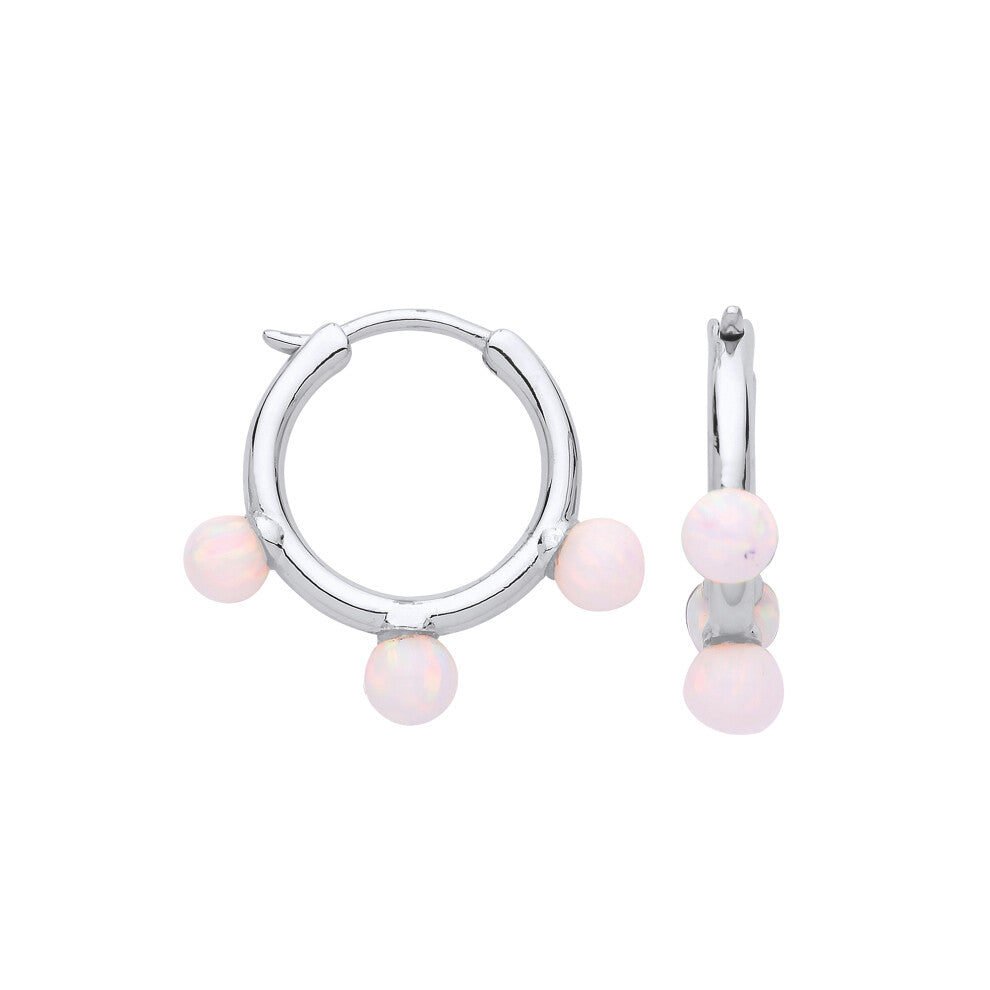 Jewelco London Ladies Sterling Silver Spherical Opal Lightbulb Hoop Drop Earrings 15mm - GVE874