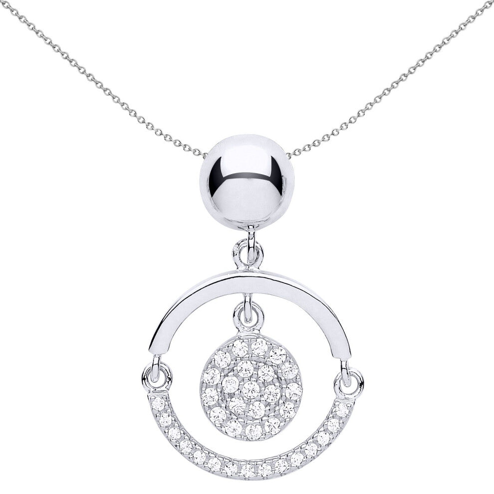 Jewelco London Ladies Sterling Silver Cubic Zirconia Swing Hoop Disco Ball Pendant Necklace 18 inch - GVP531