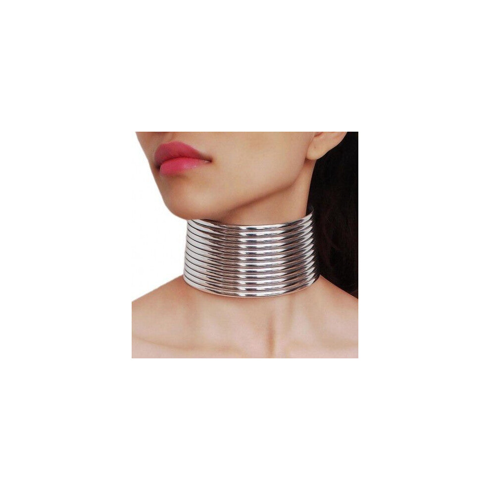 (Silver Necklace) Necklaces Gold Color Leather Statement Necklaces Fashion Jewelry Collar Chokers