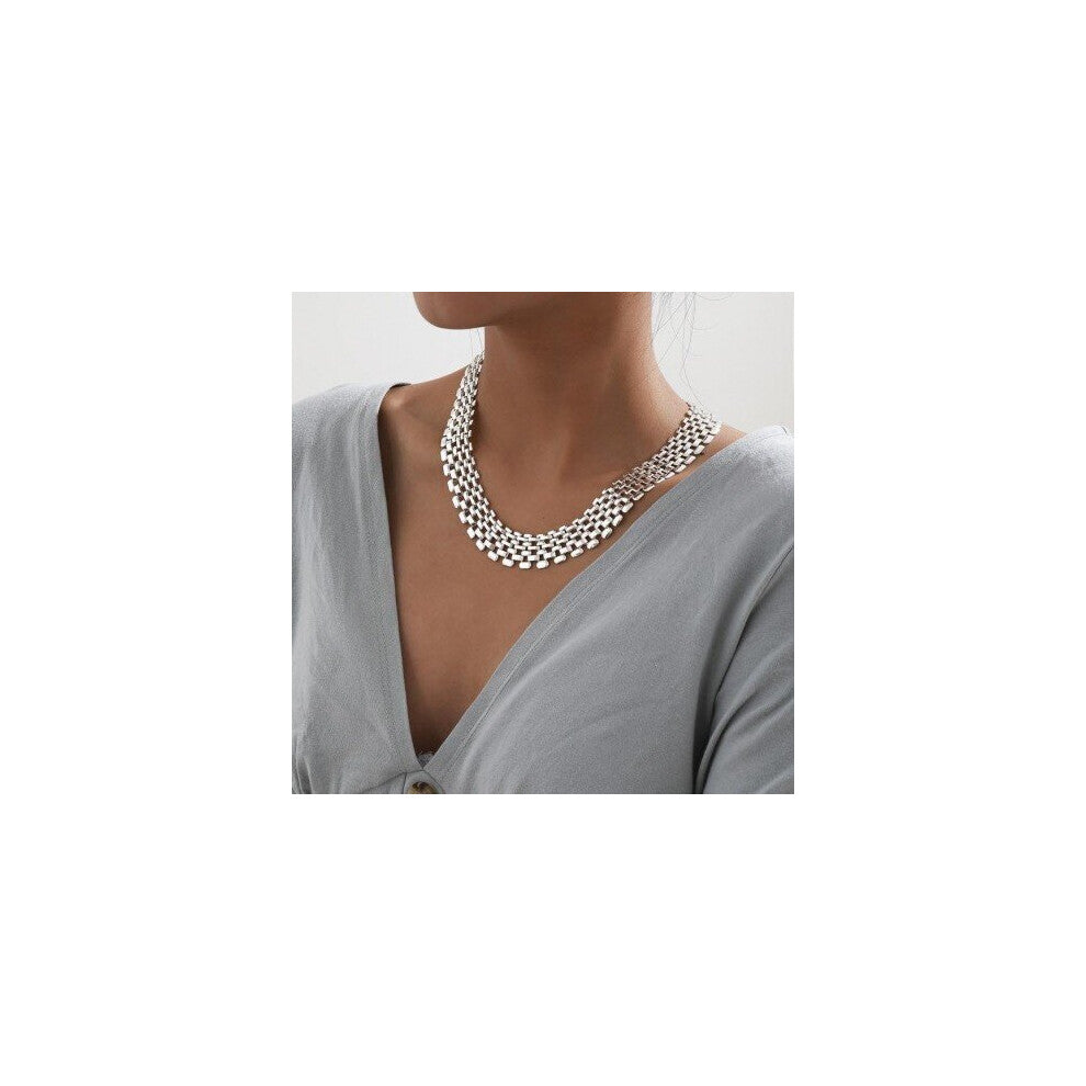 Necklace Silver Color Linked Wide Chokers Necklaces for Women Statement Jewelry