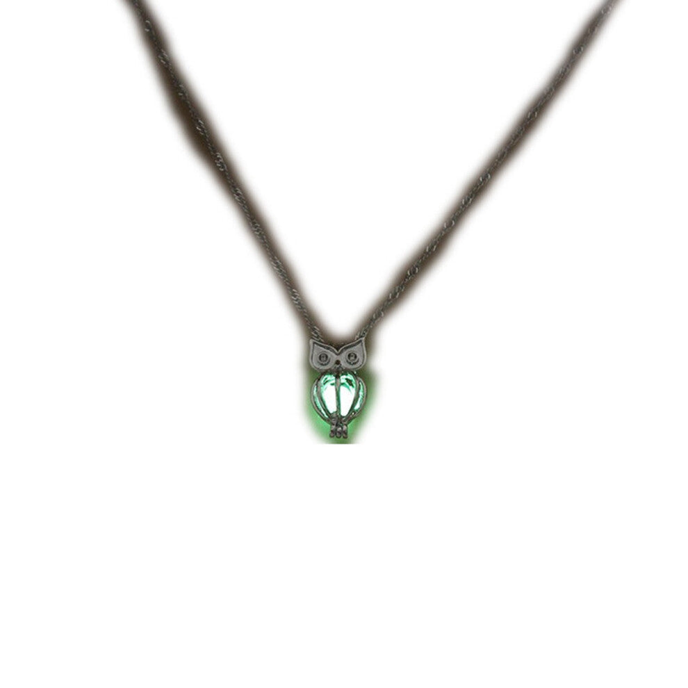 3 Pcs Luminous Alloy Open Cage Mermaid Skull Head Necklace DIY Pendant Halloween Glowing Jewelry Gift NY035-Owl