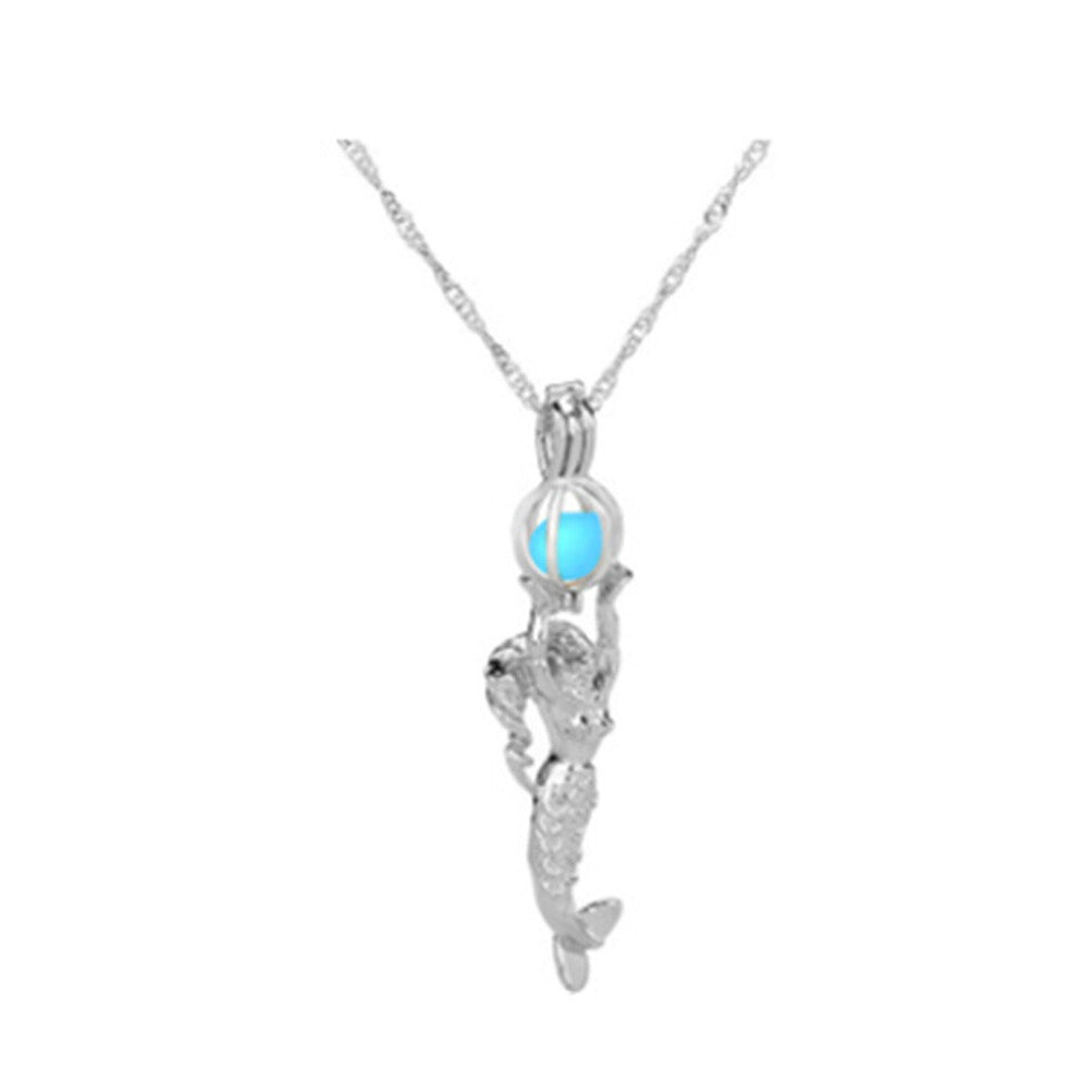 3Pcs Luminous Alloy Open Cage Mermaid Skull Head Necklace DIY Pendant Halloween Glowing Jewelry Gift NY046-Beauty