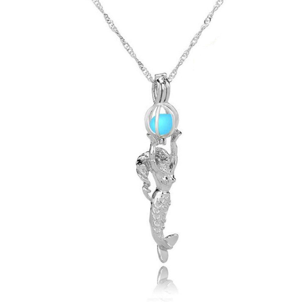 3PCS  Luminous Alloy Open Cage Mermaid Skull Head Necklace DIY Pendant Halloween Glowing Jewelry Gift NY047-Beauty