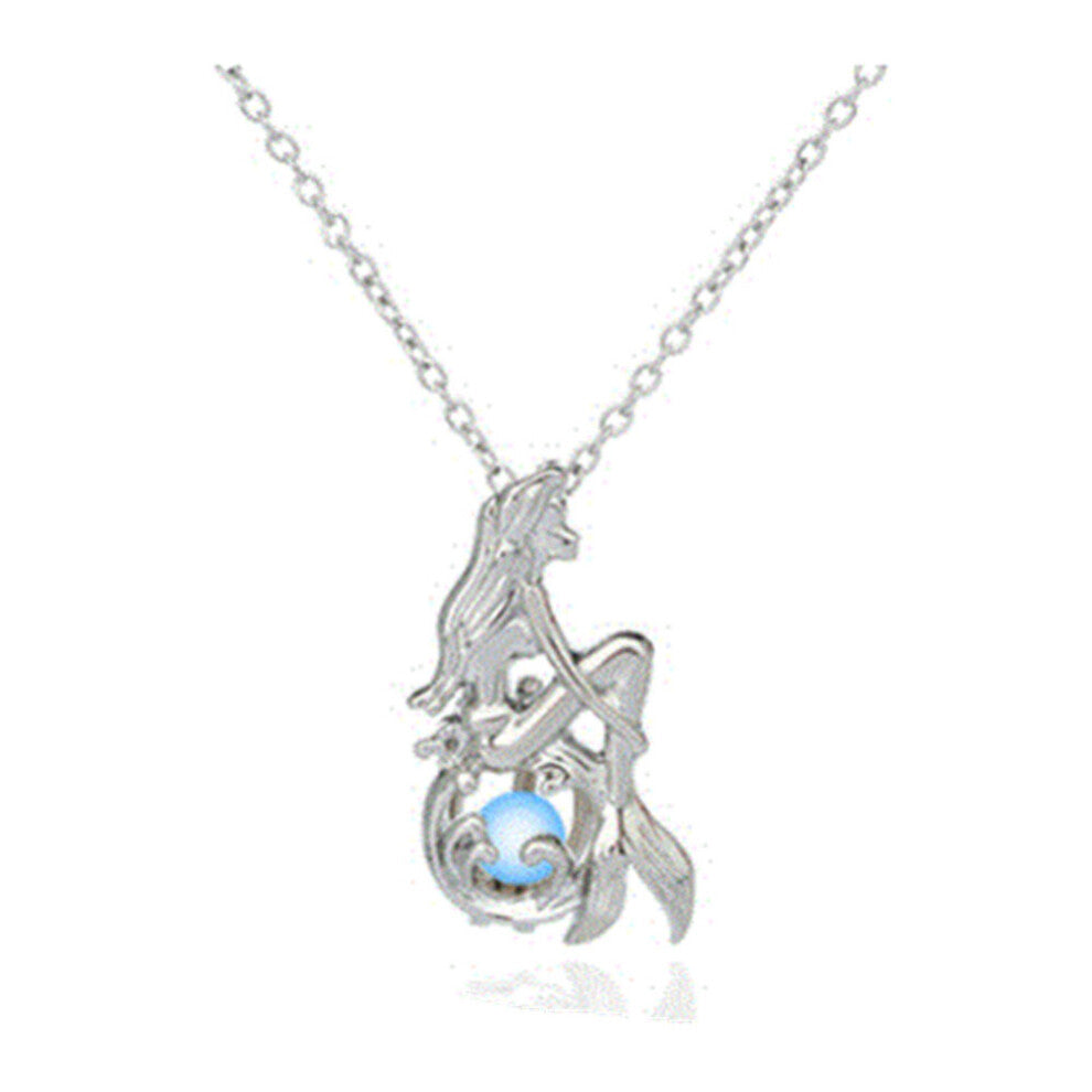 3Pcs Luminous Alloy Open Cage Mermaid Skull Head Necklace DIY Pendant Halloween Glowing Jewelry Gift NY314-Mermaid