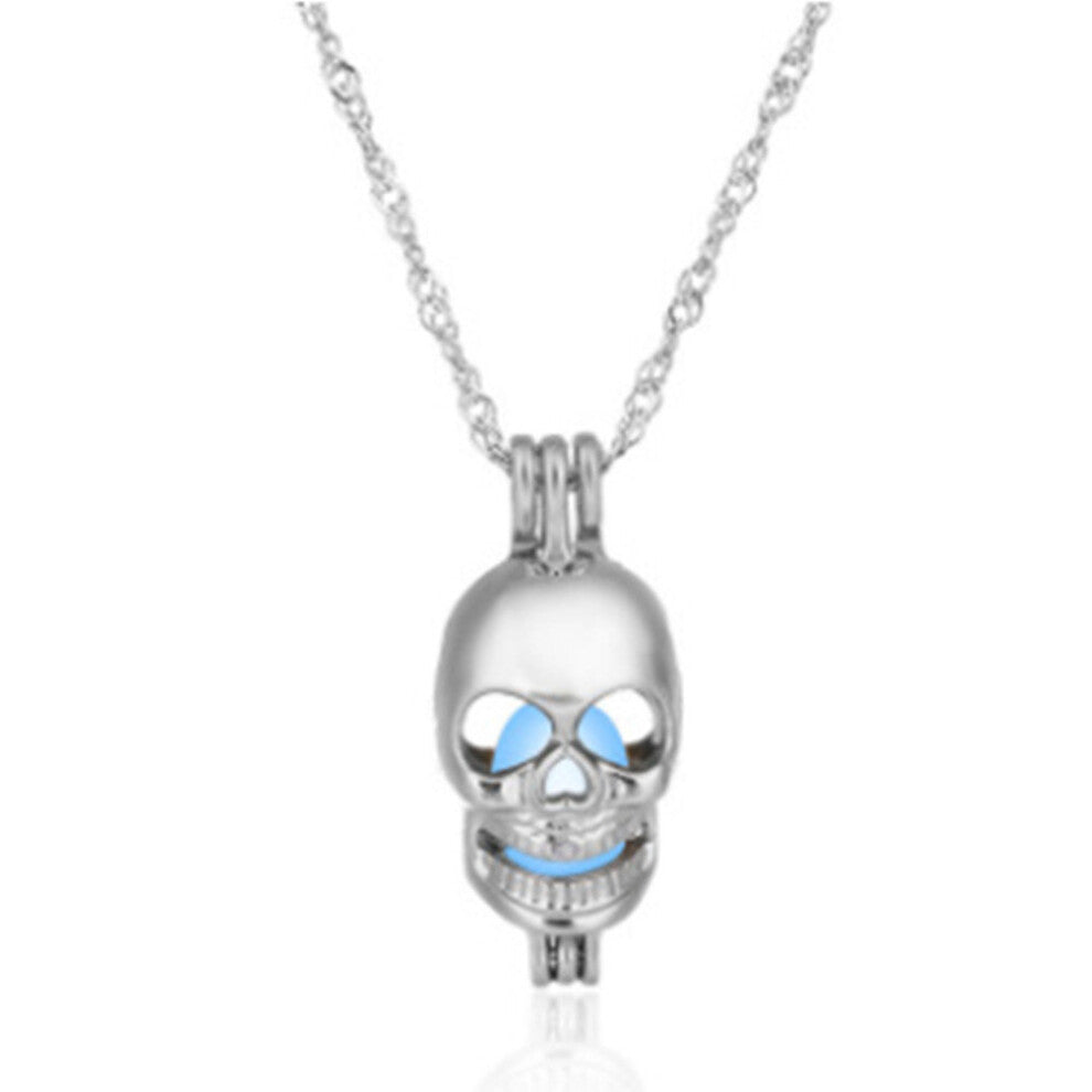 3PC Luminous Alloy Open Cage Mermaid Skull Head Necklace DIY Pendant Halloween Glowing Jewelry Gift NY228-skull head