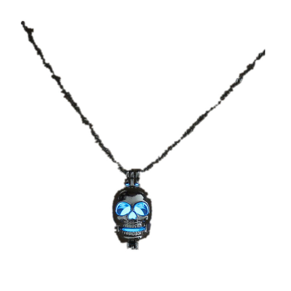 3PCS  Luminous Alloy Open Cage Mermaid Skull Head Necklace DIY Pendant Halloween Glowing Jewelry Gift NY227-skull head