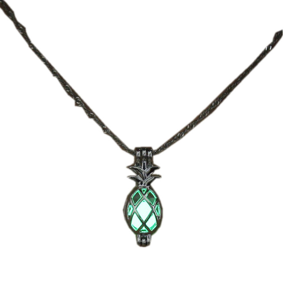 Luminous Alloy Open Cage Mermaid Skull Head Necklace DIY Pendant Halloween Glowing Jewelry Gift NY255-Pineapple