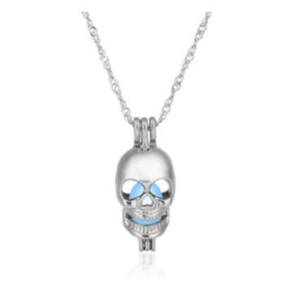3 Pcs Luminous Alloy Open Cage Mermaid Skull Head Necklace DIY Pendant Halloween Glowing Jewelry Gift NY226-skull head