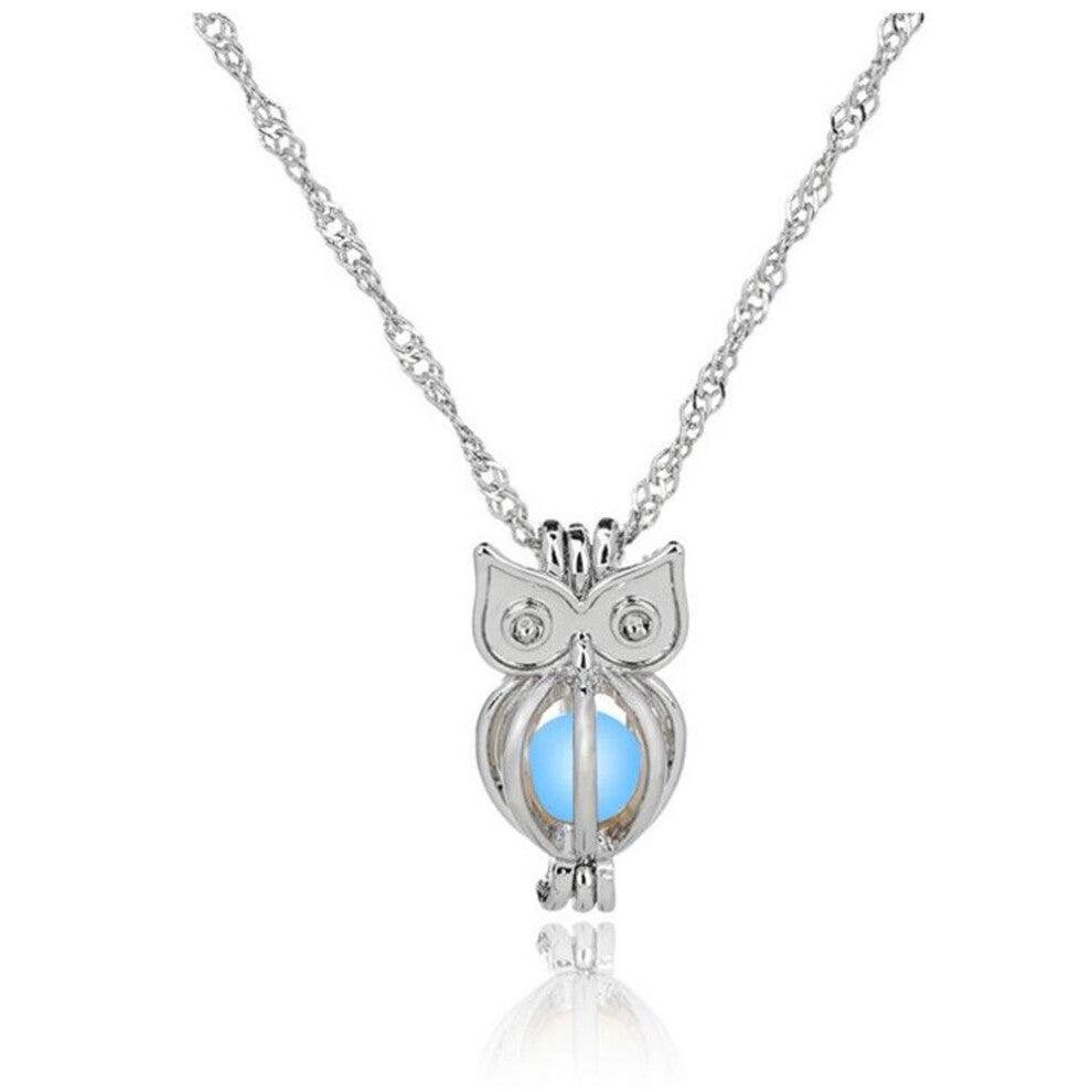 5PCS  Luminous Alloy Open Cage Mermaid Skull Head Necklace DIY Pendant Halloween Glowing Jewelry Gift NY033-Owl