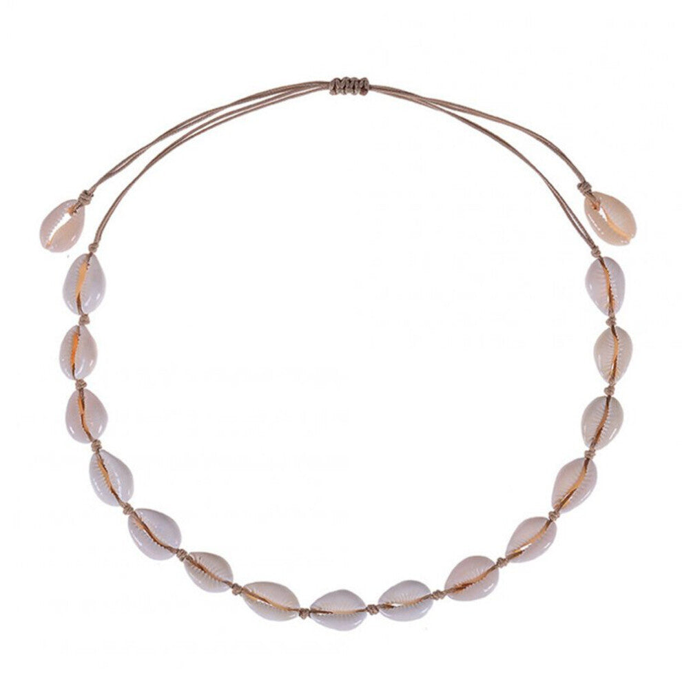 2 Pcs Bohemian Style Natural Shell Hand Knitting Necklace-Bracelet Beige-shell necklace