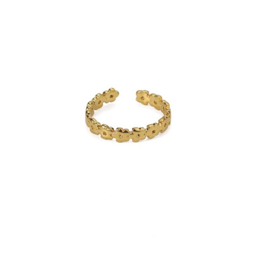 Brass All-match Hollow Flower Ring Women's Simple Glossy Design Geometric Wheat Ear Open Ring