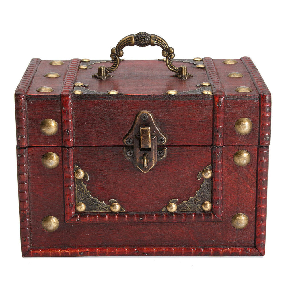 Vintage Wooden Storage Box Desktop Books Files Jewelry Sundries Organizer Storage Case Retro Box with Lock