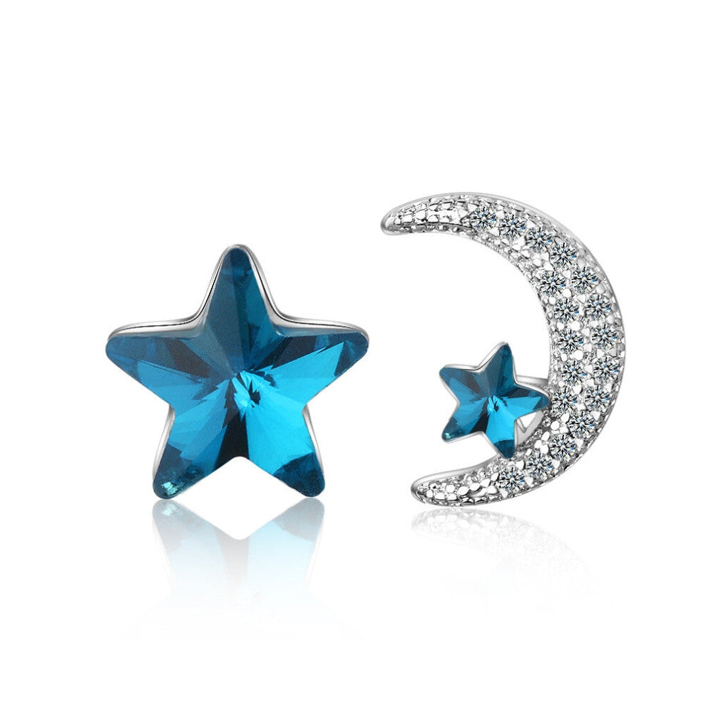2PCS Silver plating Asymmetrical Blue Star Moon EarringsEarrings for Women