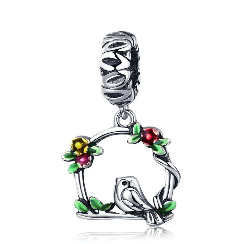 Silver plating Herald of Spring Bird Cage Pendant Charm Fit Women Bracelet DIY Jewelry Gift
