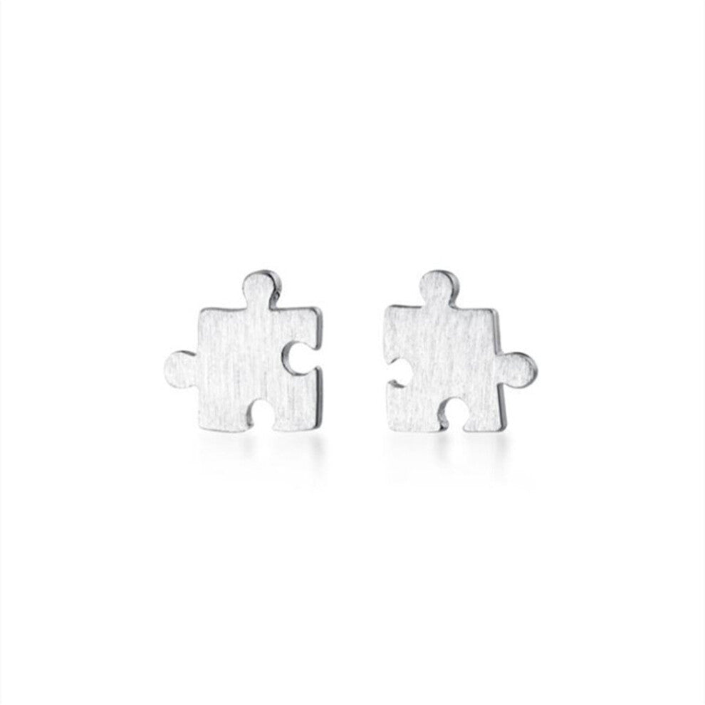 2PCS  Stud Earrings for Women Silver plating Cute Brushed Puzzle Female  Earrings