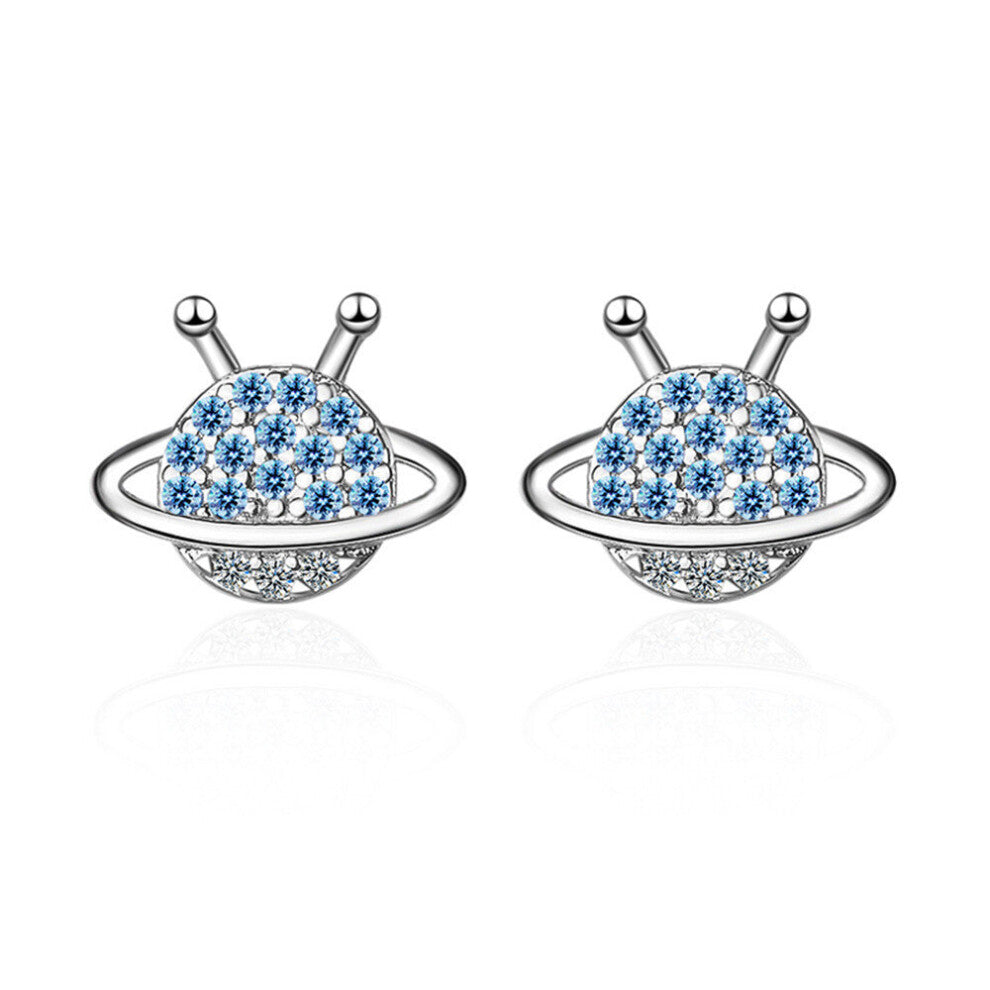 3PCS Silver plating Simple Cute Small Earrings Blue Planet  Ear Hoops Jewelry for Women Travel Party Gift