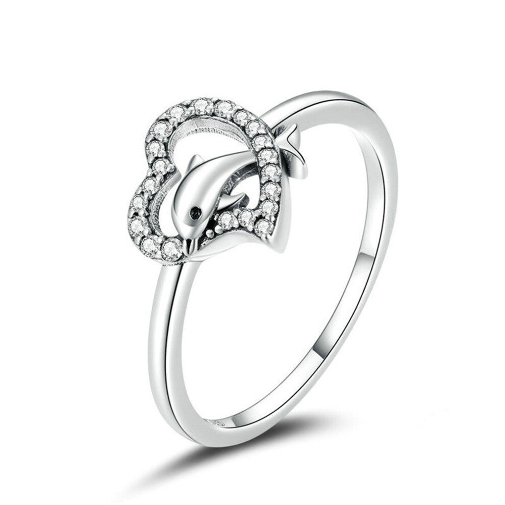 Silver plating Dolphin with Heart Bubble Finger Rings for Women Wedding Jewelry_8