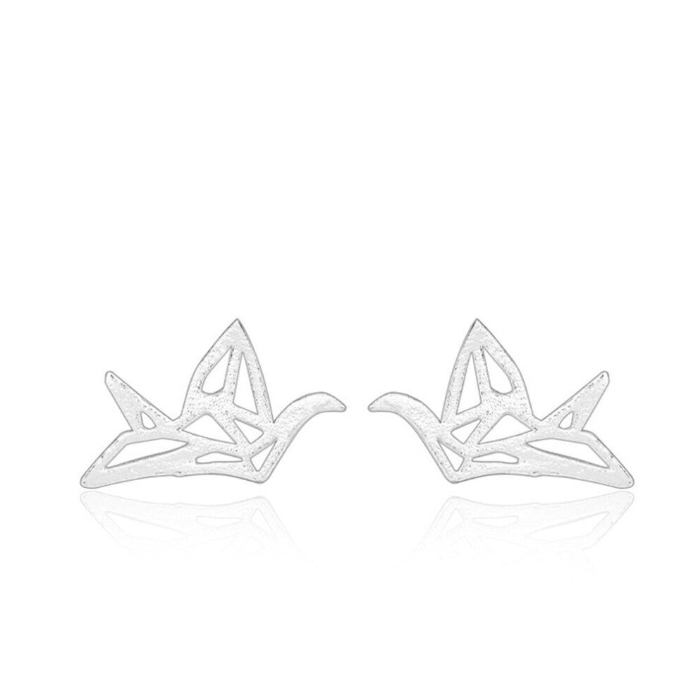 8PCS Silver plating Stud Earrings for Women Trendy Elegant Hollow Paper Crane Ear Hoops Wedding Jewelry
