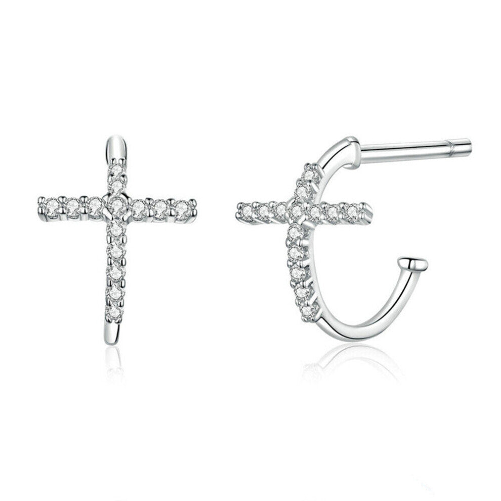 Silver plating Hoop Earrings for Women Half Hoops Cross Fashion Jewelry  Wedding Jewelry