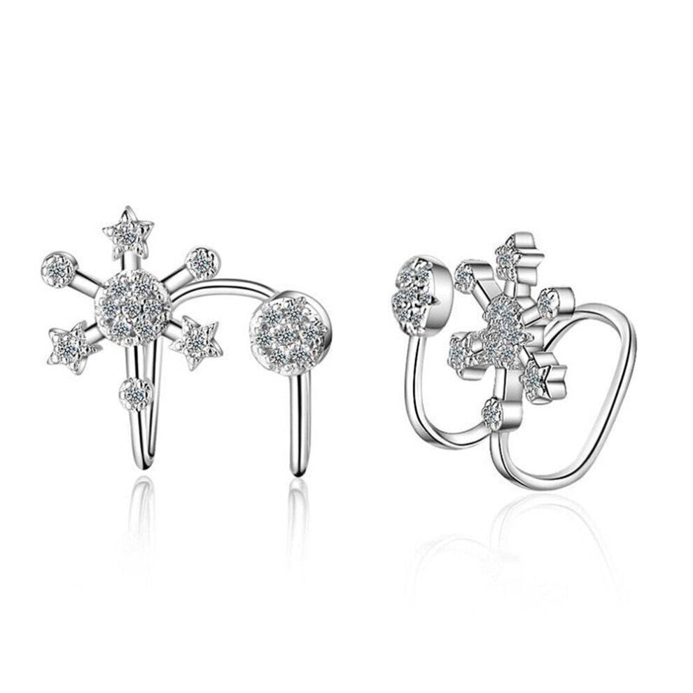 2PCS Silver plating Simple Snowflake Trendy Earrings for Women Cute Ear Hoops Jewelry Christmas Gift
