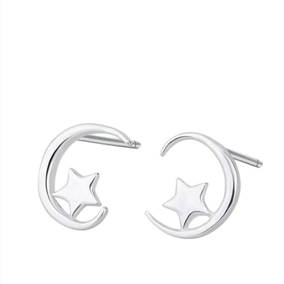 8PCS Silver plating Fashion Star Month Stud Earrings for Women Small Ear Hoops Wedding Jewelry Gift