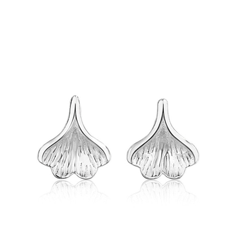 8PCS Silver plating Creative Ginkgo Biloba Stud Earring for Women Trendy Flower Small Ear Hoops Jewelry