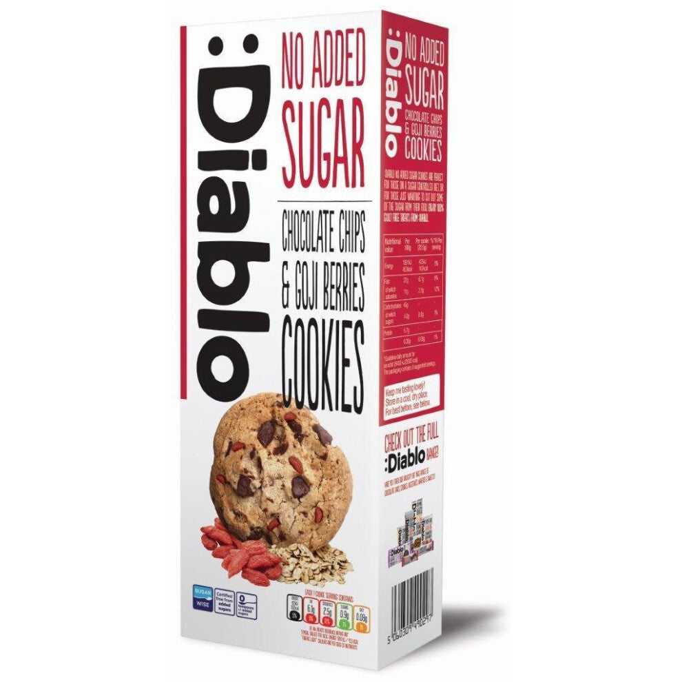 (Chocolate Chips Goji Berries) Diablo No Added Sugar & Sugar Free Cookies 128g-150g All Flavours