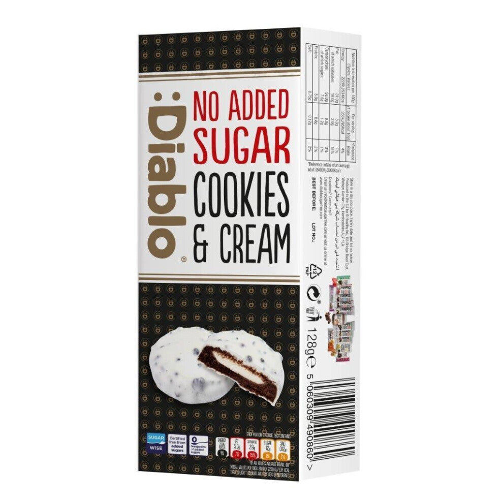 (White Chocolate Cookies & Cream) Diablo No Added Sugar & Sugar Free Cookies 128g-150g All Flavours