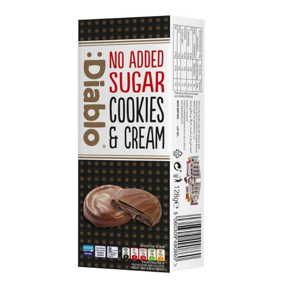 (Dark Chocolate Cookies & Cream) Diablo No Added Sugar & Sugar Free Cookies 128g-150g All Flavours