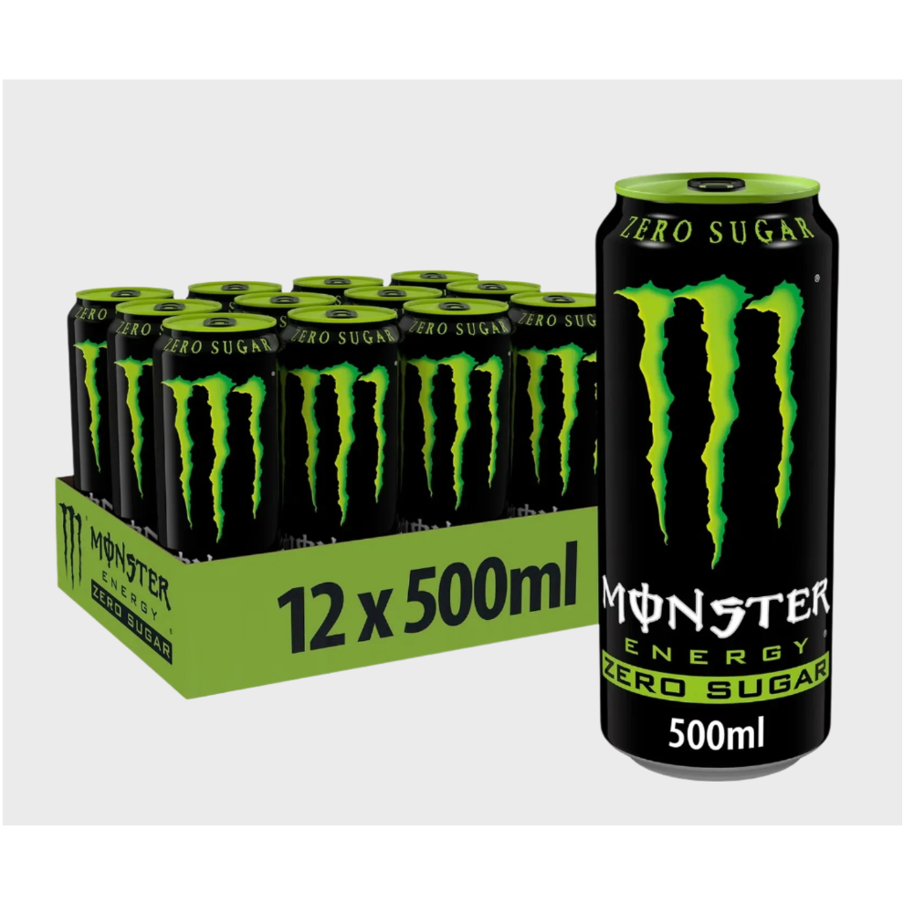 (Original, 12 Cans) Monster Energy Drink 500ml Original Zero Sugar