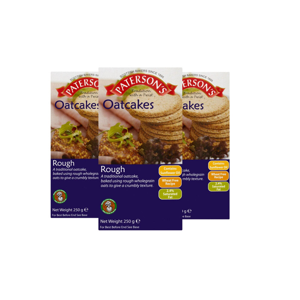 Patersons Rough Oatcakes - 8x250g: Traditional crumbly wholegrain oatcakes, wheat-free and palm oil-free