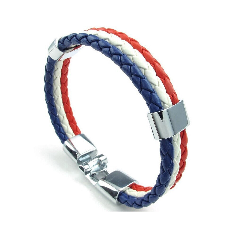 Jewelry braceletFrance French flag braceletfor men's and ladies' leatheralloywhite red-blue (width 14 mmlength 20 cm)
