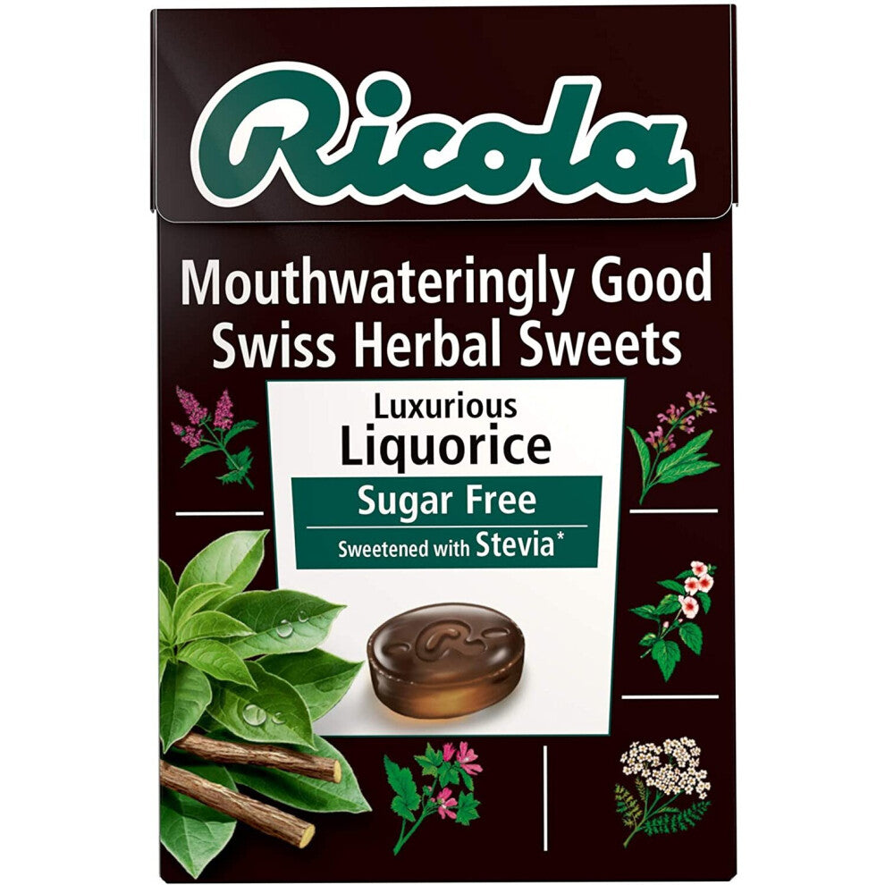 Ricola Liquorice Sugar Free Swiss Herbal Sweets, Herb Drops - Pack of 10 Boxes