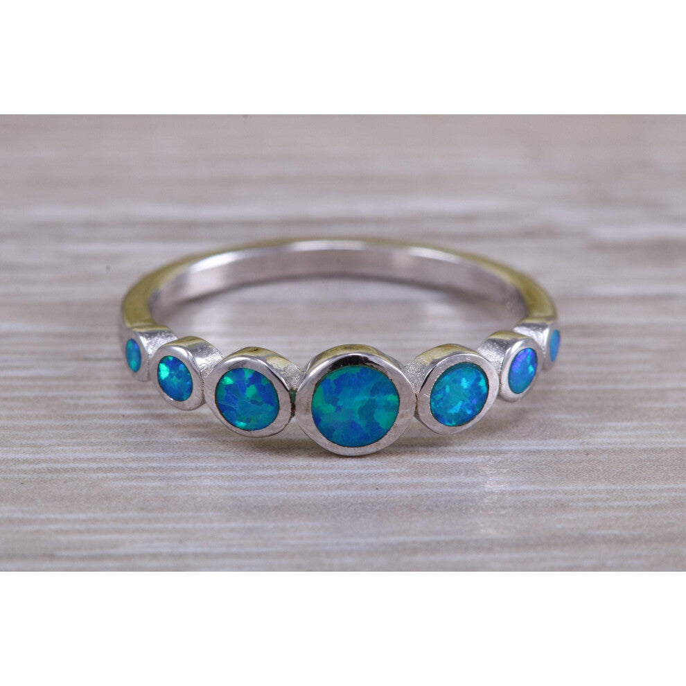 Fiery Blue Opal set bubble ring, solid sterling silver ring further rhodium plated for that platinum look