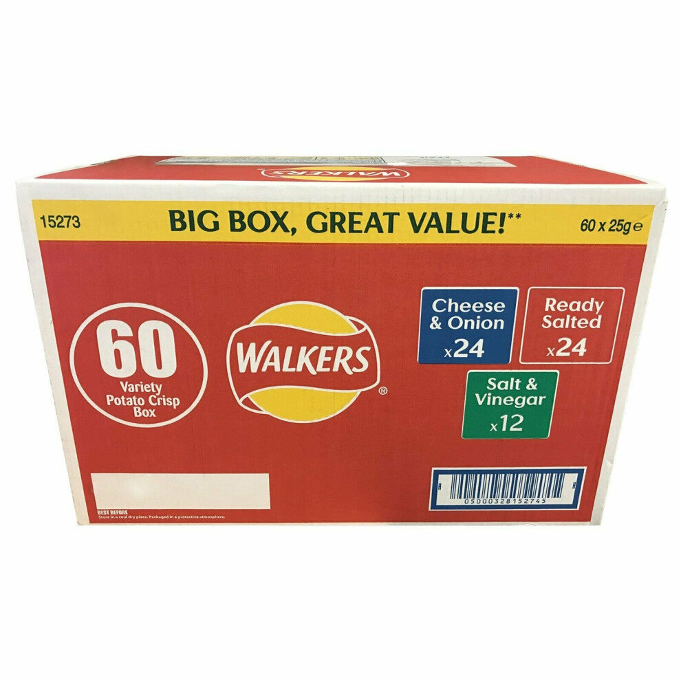 Walkers Crisps 60 Pack Ready Salted Cheese & Onion Salt & Vinegar