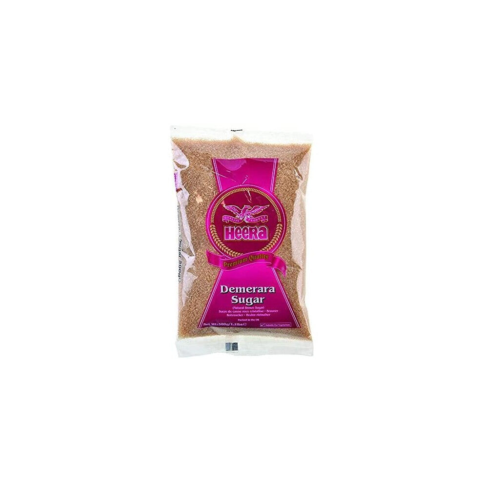 Heera Demerara Sugar 500g ,Rich Caramel Flavour ,Made from Natural Juices ,Glassy Amber Crystals ,Provides Sweetness