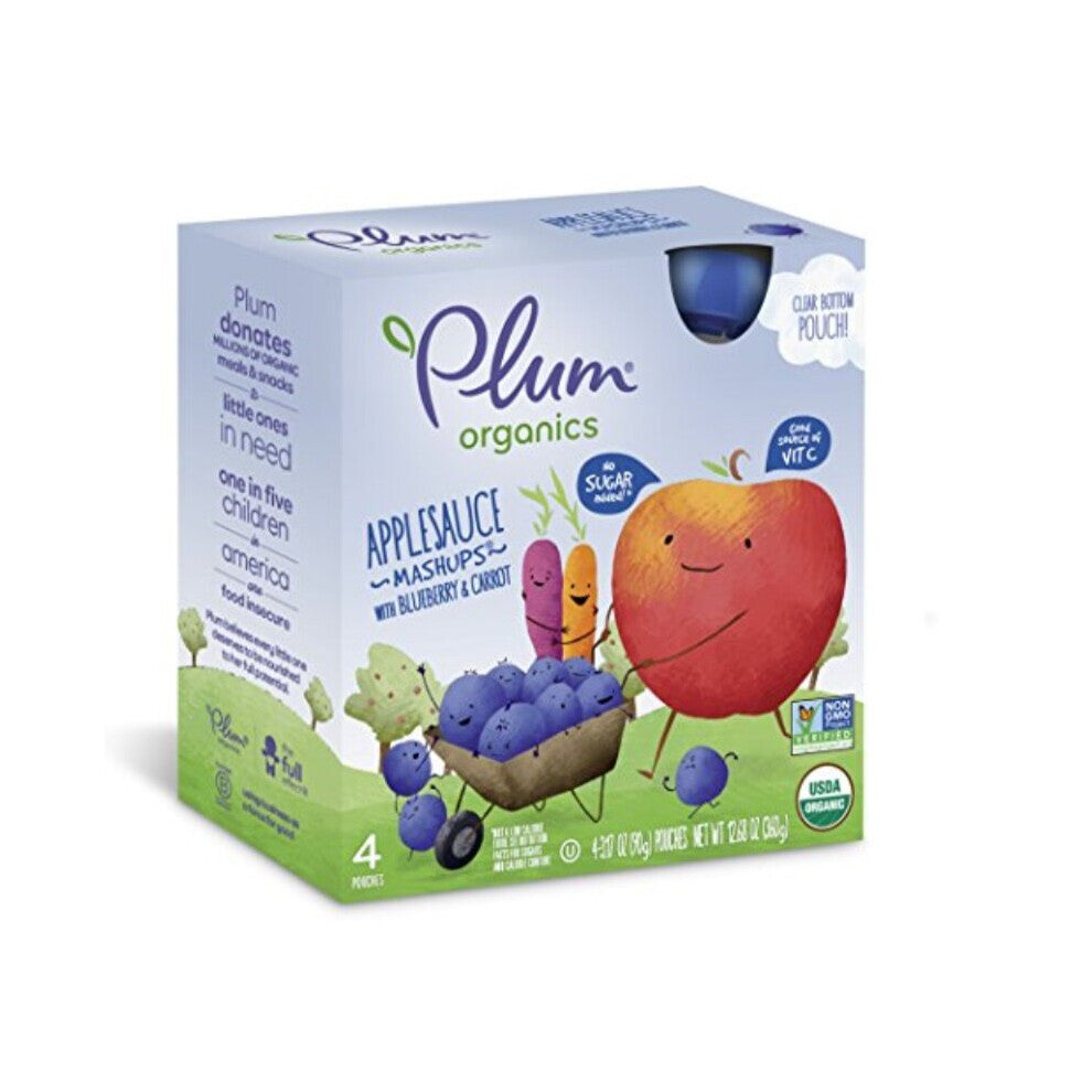 Plum Organics Mashups, Organic Kids Applesauce, Blueberry & Carrot, 3.17 Ounce Pouch, 4 Count (Pack of 6)