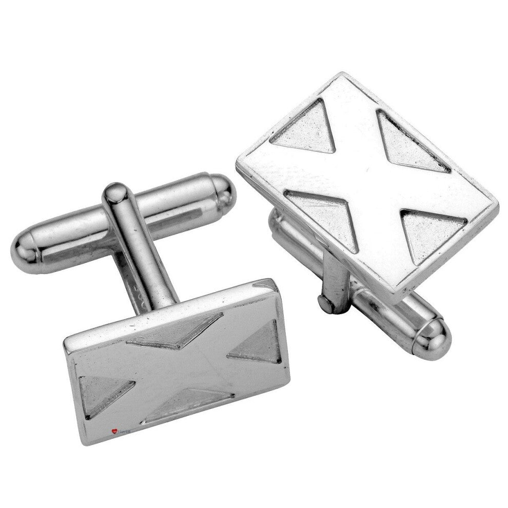 Cufflinks Sterling Silver Rectangular with Cast Style Scottish Saltire