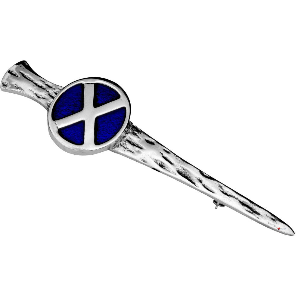 Kilt Pin Plated Palladium Staghorn Texture Oval Saltire 90mm
