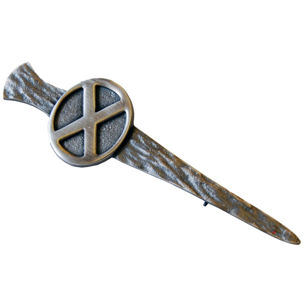 Kilt Pin Antique Silver Staghorn Texture Oval Saltire 90mm