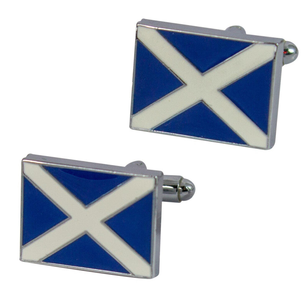 Mens Cufflinks Saltire Scotland Flag in Enamel Blue, Polished Finish Formal Wear