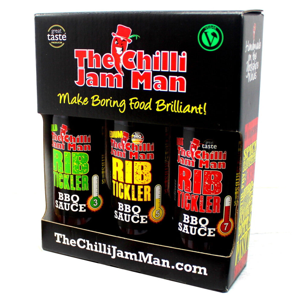 The Chilli Jam Man Smoky Box Set Of 3 BBQ Mild Medium Hot Chilli Sauce