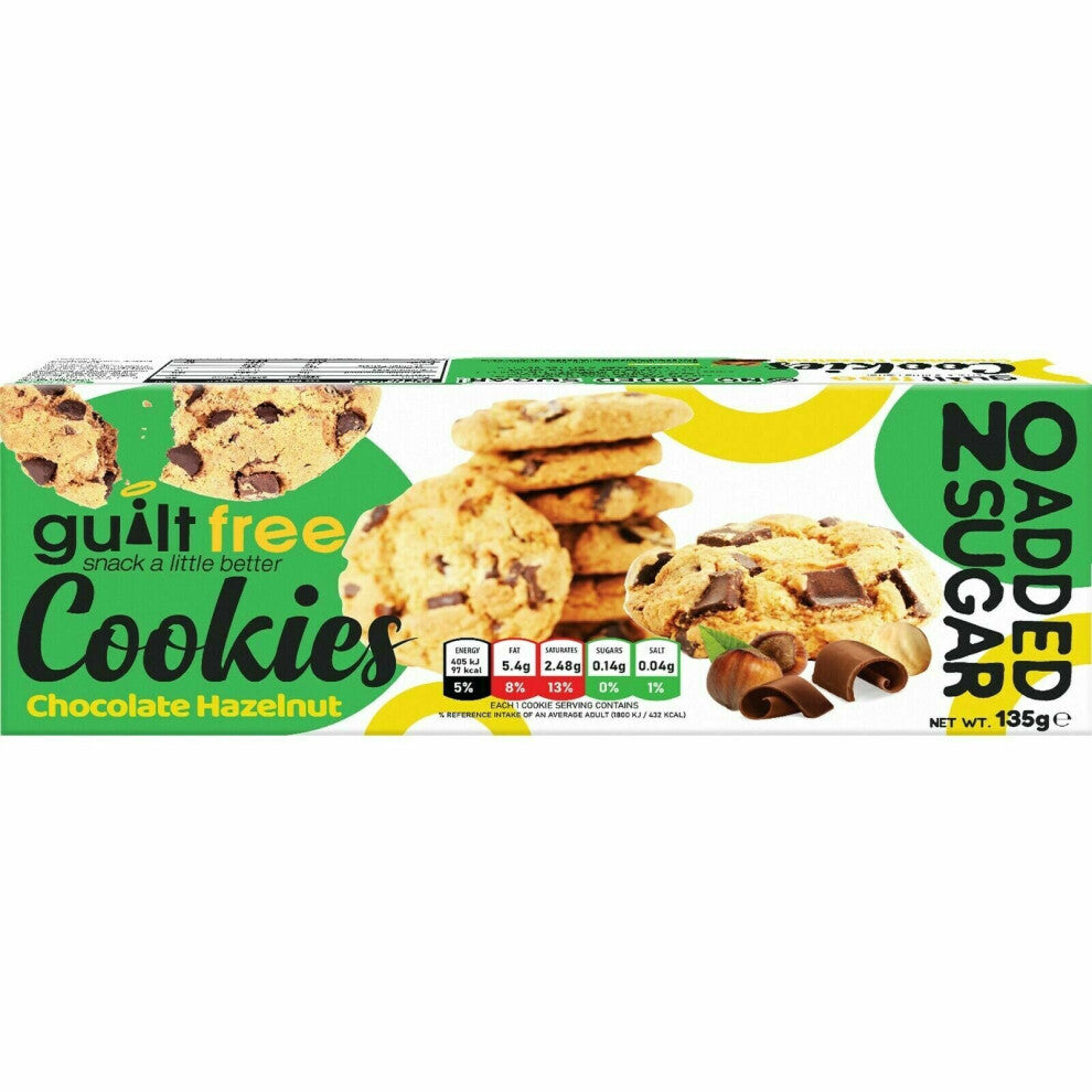 (Chocolate Hazelnut, 6 x 135g) Sugar Free Cookies Biscuits 135g Cookie Guilt Free