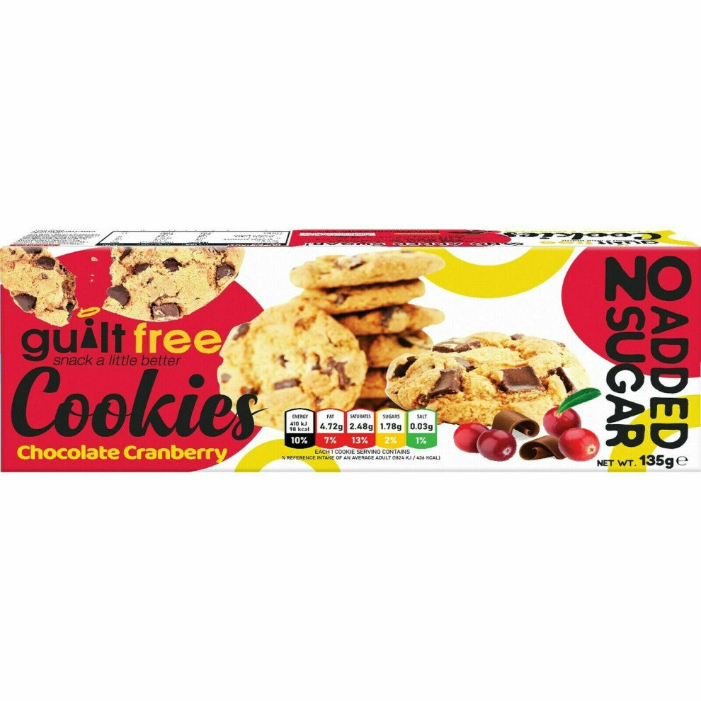 (Chocolate Cranberry, 6 x 135g) Sugar Free Cookies Biscuits 135g Cookie Guilt Free